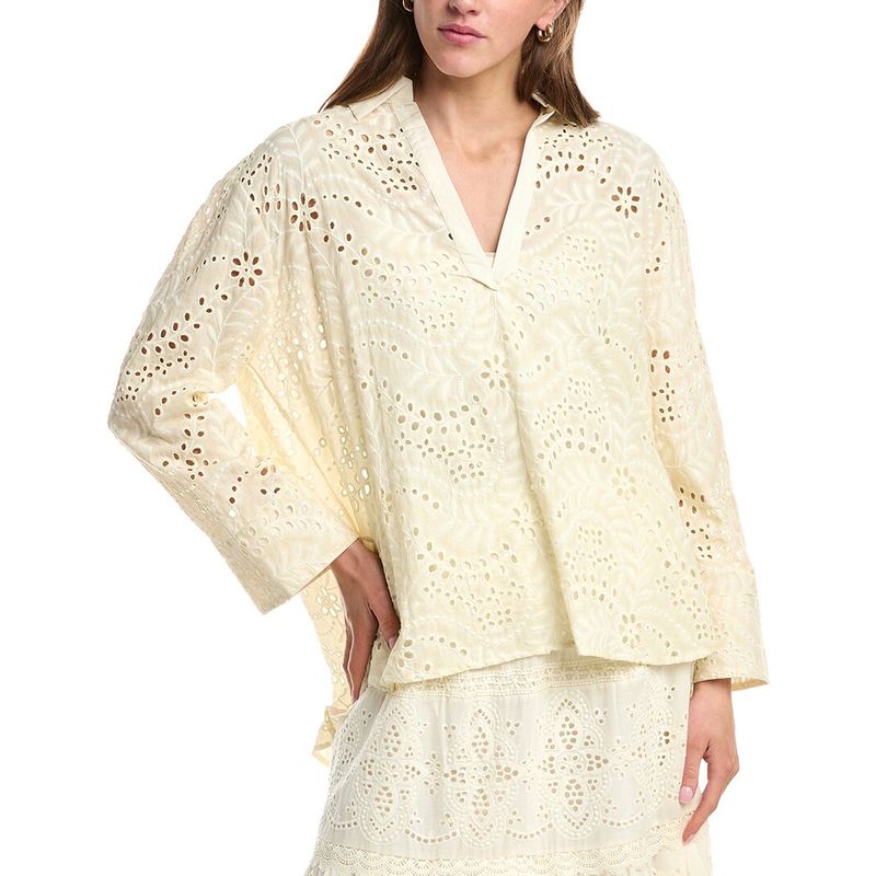 Colette Rose Womens Eyelet Lace V-Neck Top, White